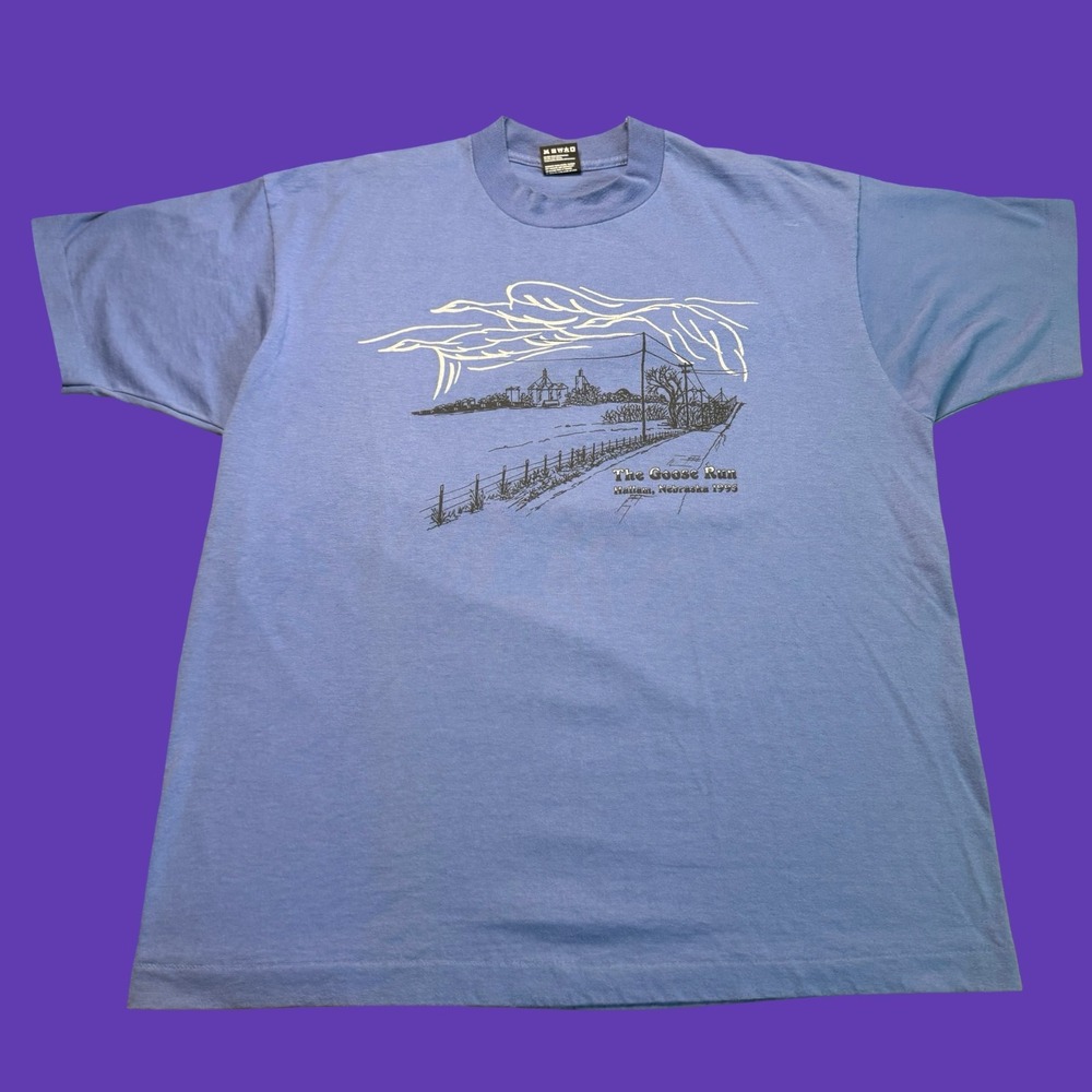 1995 The Goose Run T Shirt XL Mens Blue Nebraska Vintage USA Graphic Nature